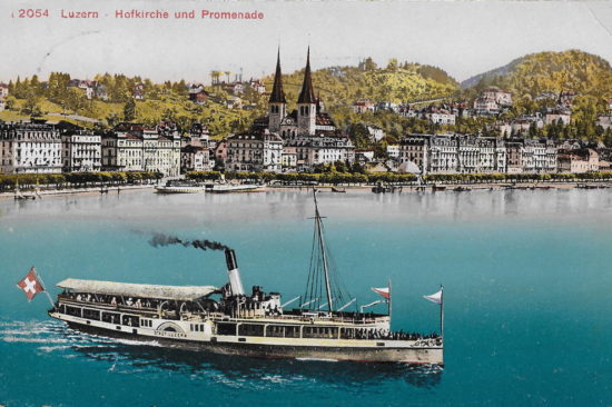 Luzern, Hofkiche und Promenade. Ansichtskarte, Verlag Photoglob Nr. 2054, versendet 1911, in Privatbesitz