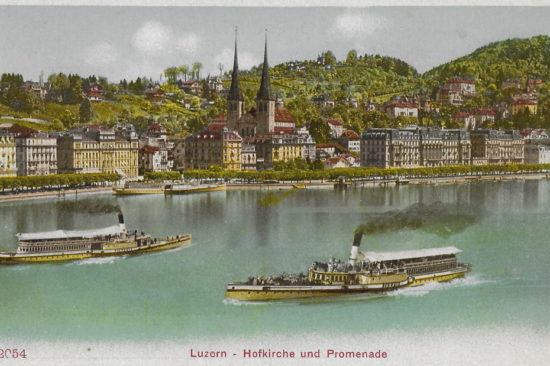 Luzern, Hofkirche und Promenade: Ansichtskarte, Verlag Photoglob Nr. 2054, in Privatbesitz