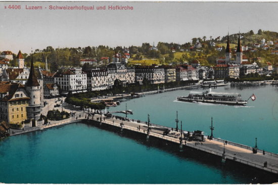 Luzern, Schweizerhofquai und Hofkirche. Ansichtskarte, Verlag Photoglob Nr. 4406, in Privatbesitz